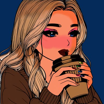 realistic girl drinking coffee