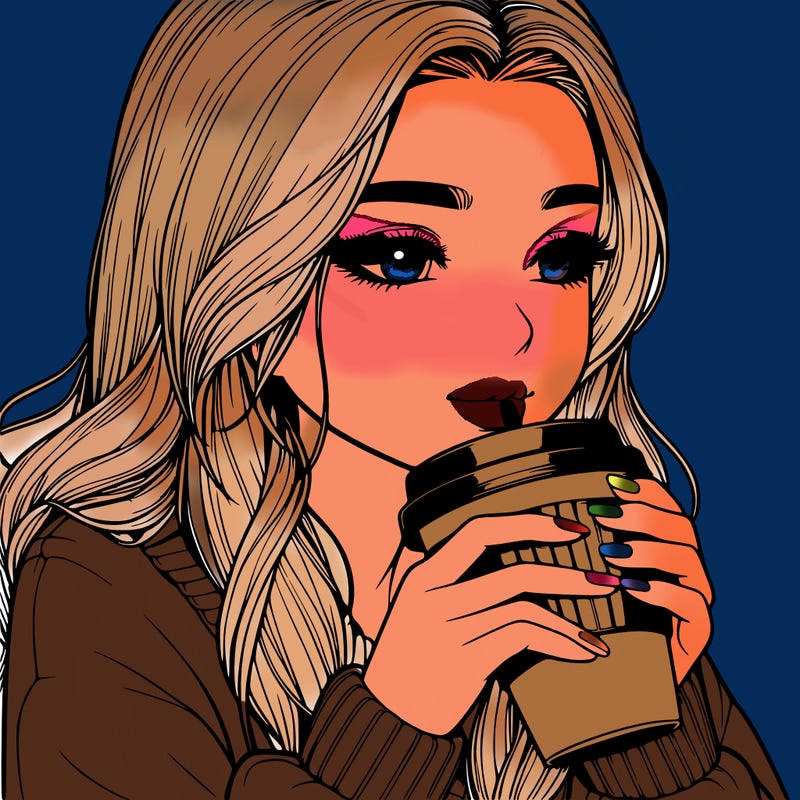 realistic girl drinking coffee