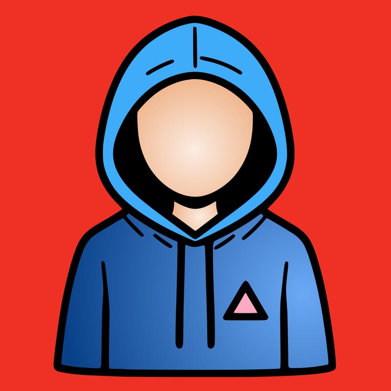 a person with non face waering a hoodie with a small triangle symbol