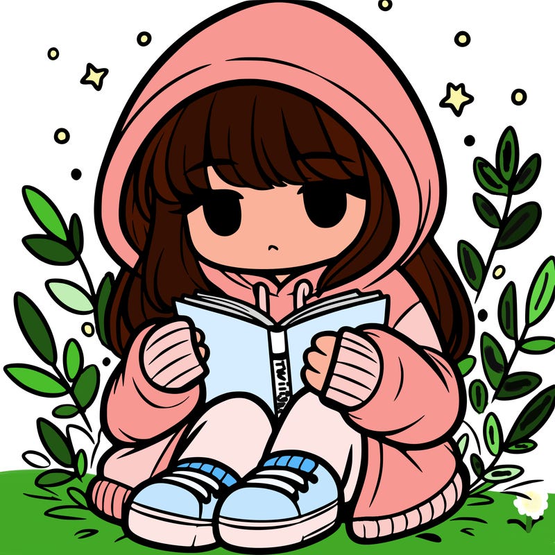 girl in oversized hoodie reading a book