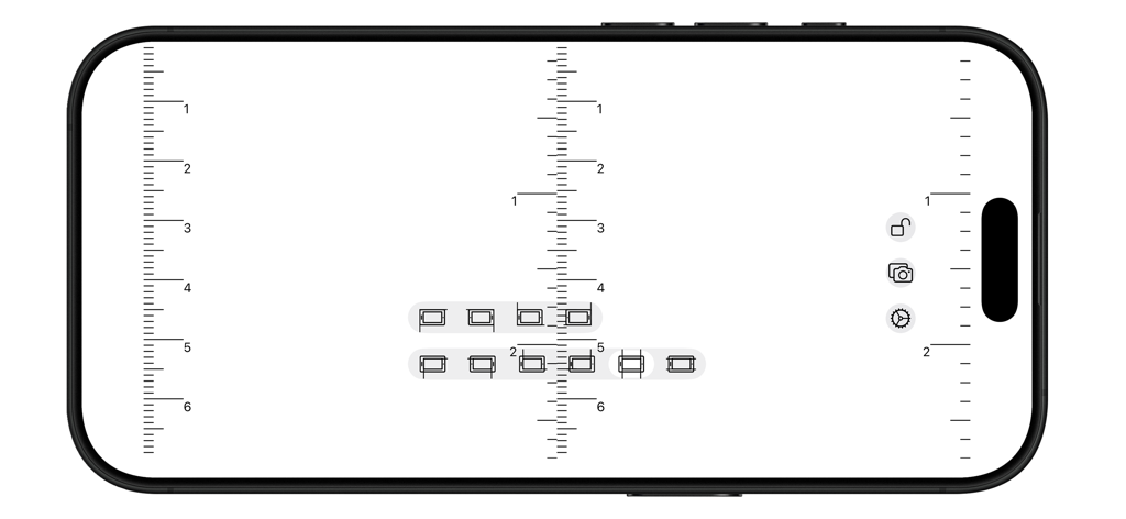 A smartphone screen displaying a digital ruler app with multiple measurement modes and scales