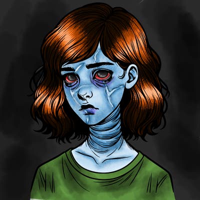 realistic teenage girl with twisted face