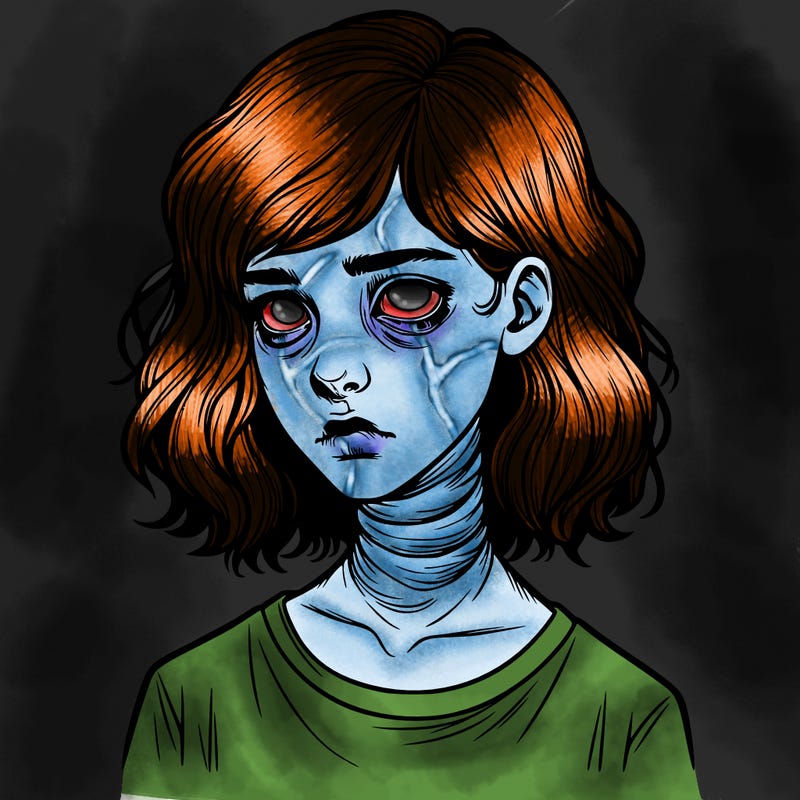 realistic teenage girl with twisted face