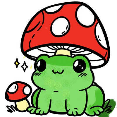 a cute frog with a mushroom hat