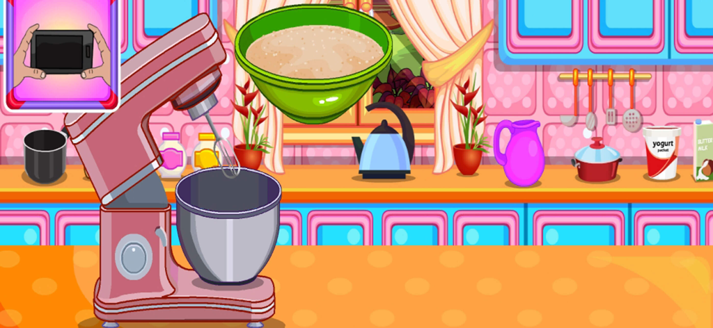 Baking black forest cake games - Pink stand mixer in a colorful cartoon kitchen for a cake baking game