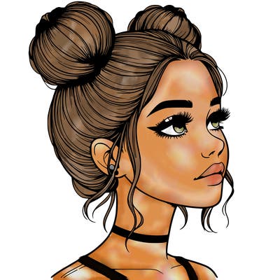 realistic girl with buns on the top of her head