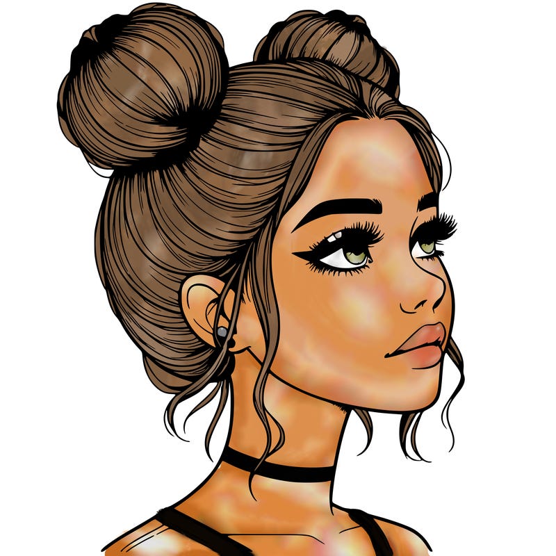 realistic girl with buns on the top of her head