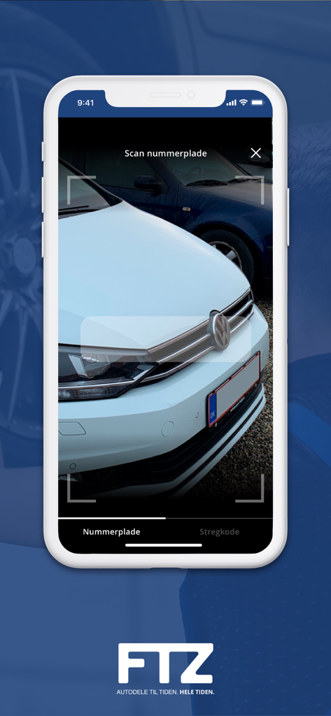 FTZ - FTZ app mobile interface showing the license plate scanner feature used on a vehicle