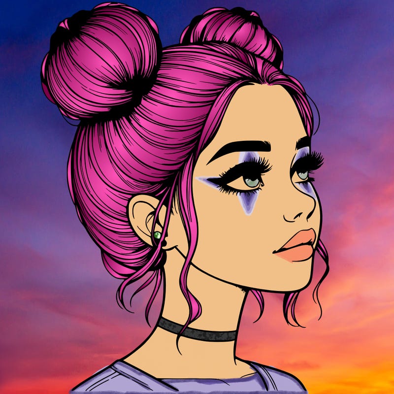 realistic girl with buns on the top of her head