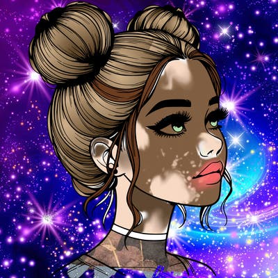 realistic girl with buns on the top of her head