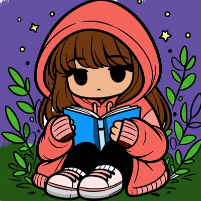 girl in oversized hoodie reading a book