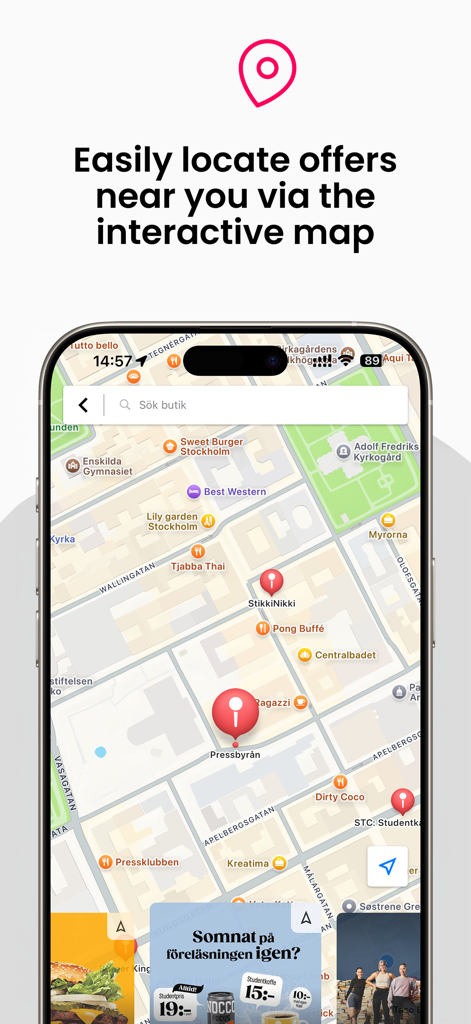 Interaktive Karte mit lokalen Studentenrabatten in der STUK-App