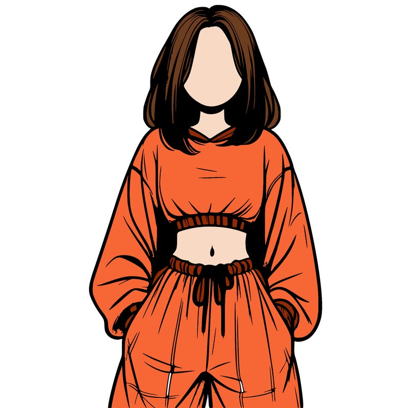 realistic girl faceless with baggy pants and a crop top