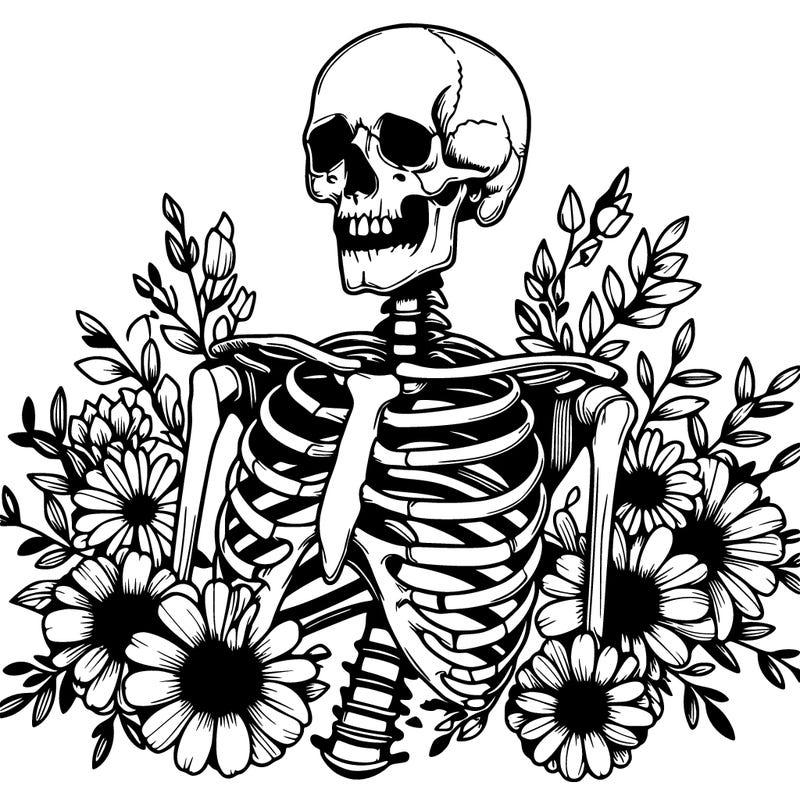 realistic skeleton with flowers