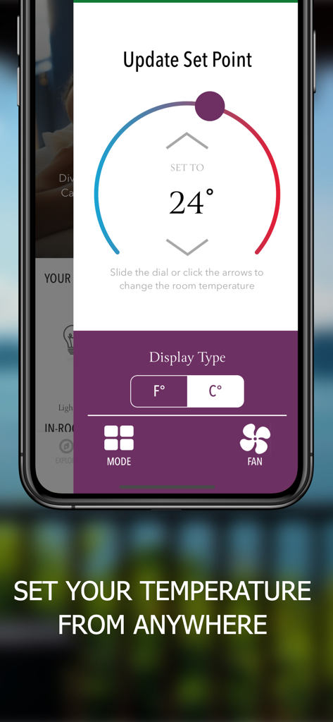 Six Senses app interface showing remote room temperature and climate control settings