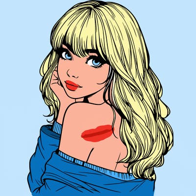 realistic girl with bangs looking over her shoulder