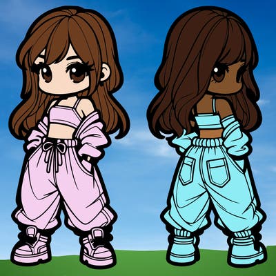 girl in crop top and baggy pants