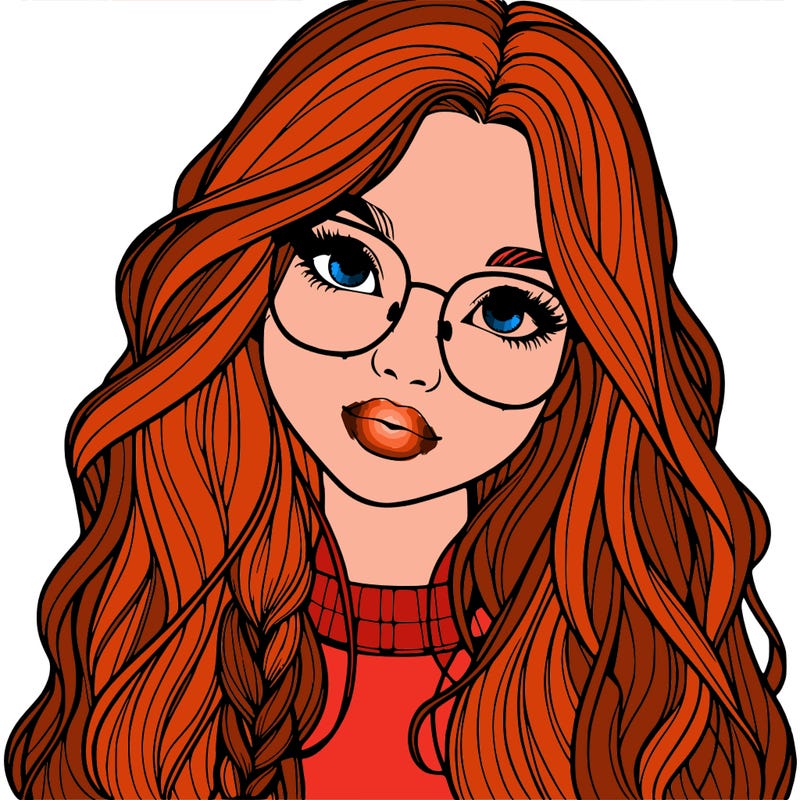 girl with long hair and freckles and glasses realistic