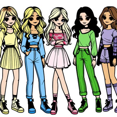 realistic group of 6 girls