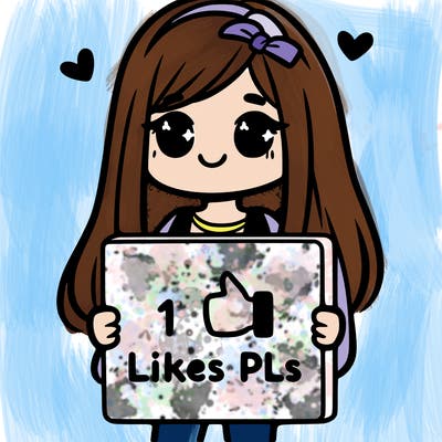 girl holding a sign saying 10 likes pls