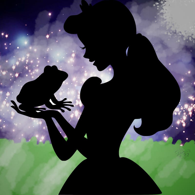 a shadow of a princess holding a frog realistic