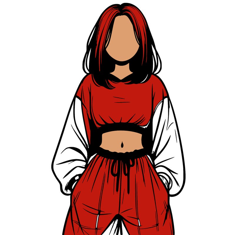 realistic girl faceless with baggy pants and a crop top