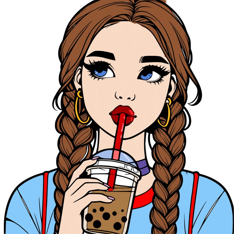 realistic girl with braided hair drinking boba