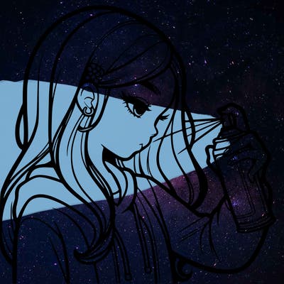 a realistic girl spray painting