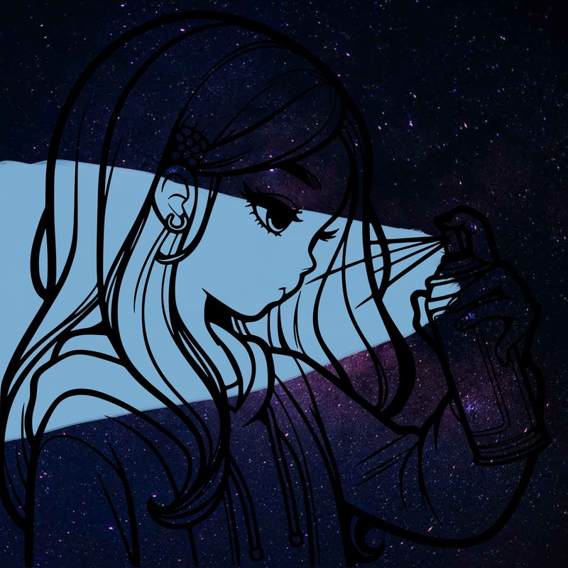 a realistic girl spray painting