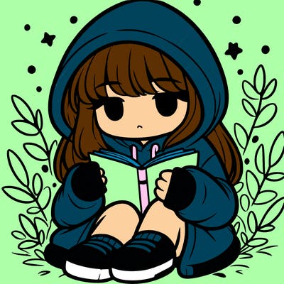 girl in oversized hoodie reading a book