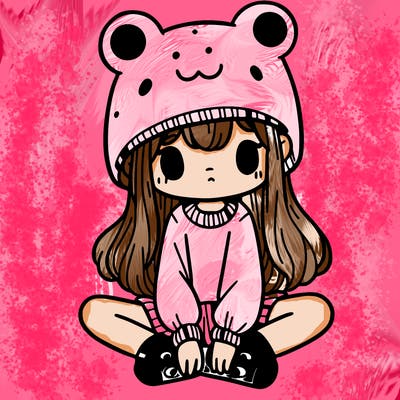 a girl wearing a frog hat and some frog socks