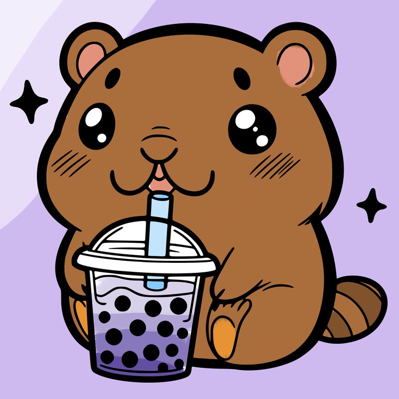 cute kawaii capybara with boba tea in his hand
