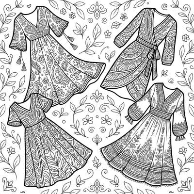 Dive into a world of fashion and relaxation with our adult casual dresses coloring page. Each dress offers intricate patterns, perfect for mindful coloring and expressing your unique style.