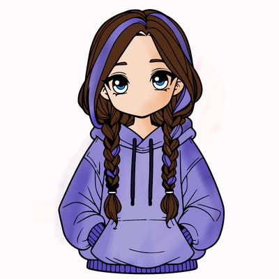 a realistic girl with a oversized hoodie and she has braids