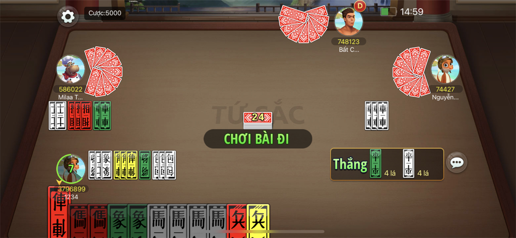 Tiến Lên Miền Nam - Đánh Bài - A four-player gameplay screen of the traditional Vietnamese card game Tu Sac