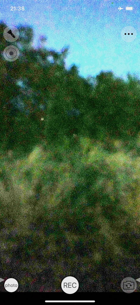 Ferret Night Vision Camera - Interface do aplicativo Câmera de Visão Noturna Ferret mostrando amplificação de luz de árvores externas à noite