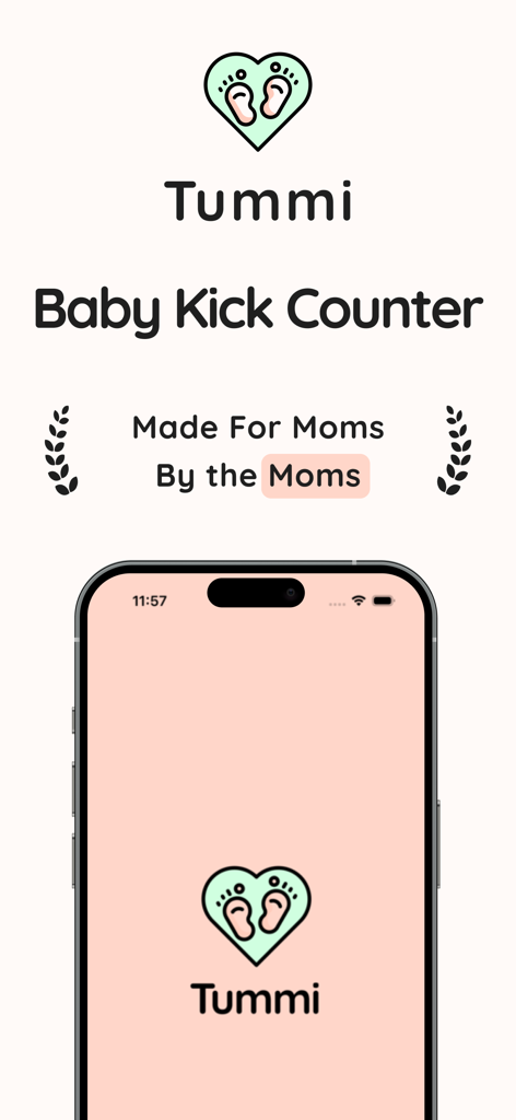 Baby Kick Counter & Tracker・ - Tummi Baby Kick Counter app home screen featuring a heart and baby footprints logo