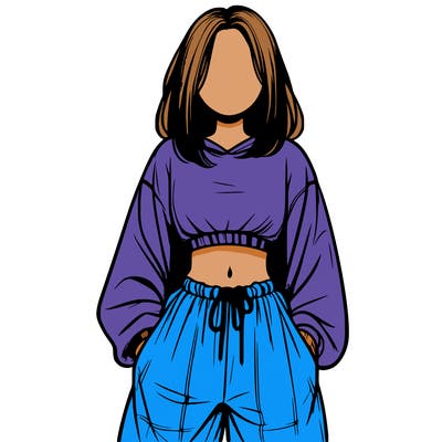 realistic girl faceless with baggy pants and a crop top