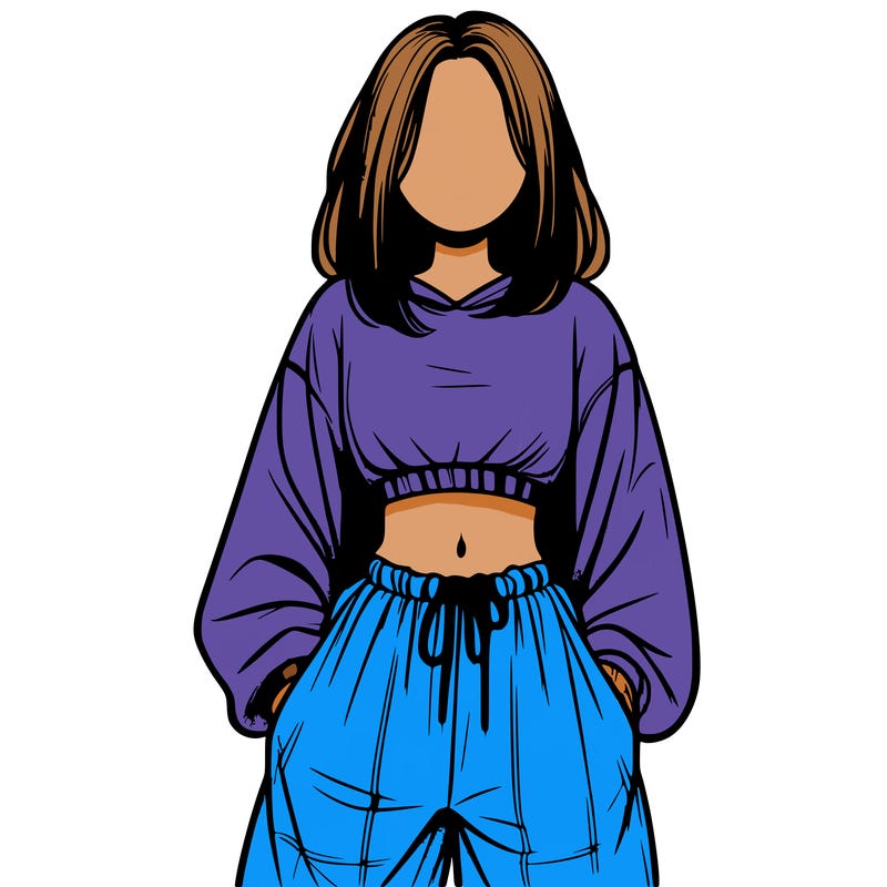 realistic girl faceless with baggy pants and a crop top