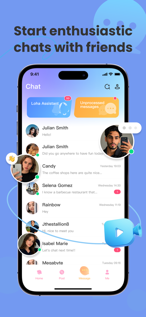 A mobile screen from the Loha Chat app showing a list of active conversations with global users