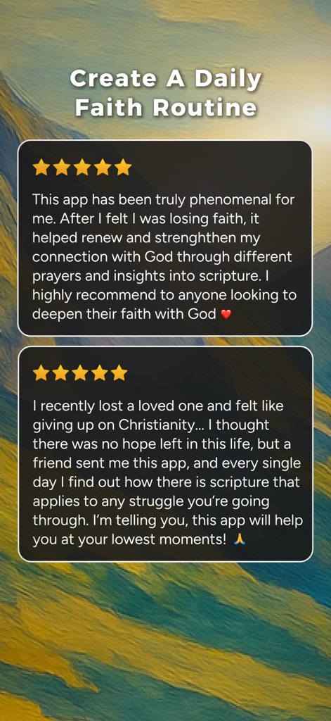 Genesis: Get Closer To God - Due recensioni a 5 stelle per l'app Genesi sotto l'intestazione Crea una routine di fede quotidiana.