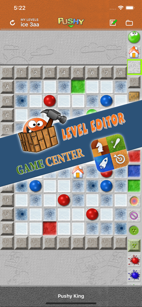 PUSHY - The Original - Oberfläche des PUSHY The Original Level-Editors zum Erstellen benutzerdefinierter Logik-Rätsel