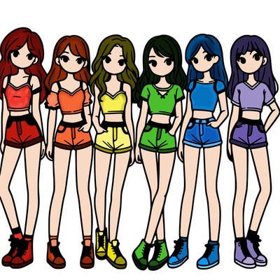 a group of girls wearing crop tops and shorts