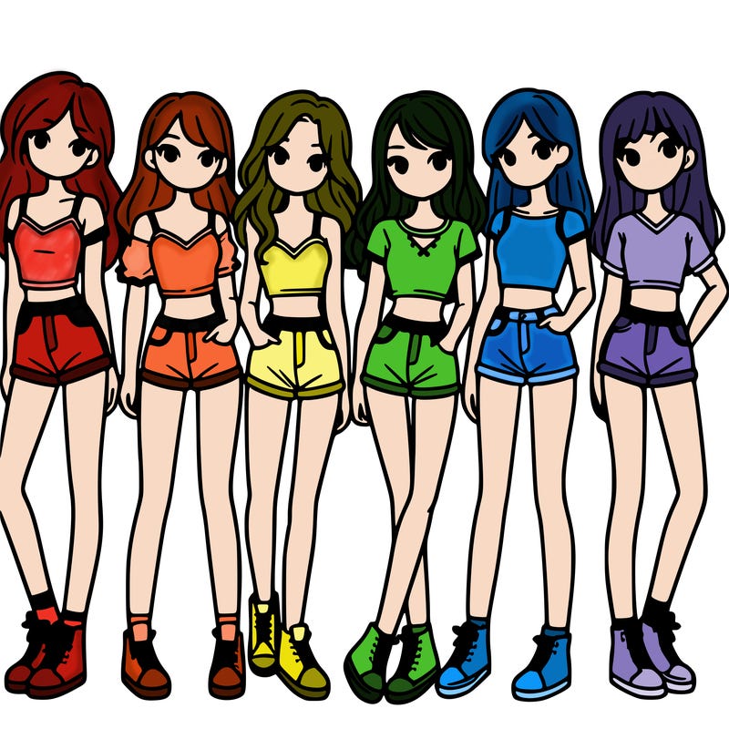 a group of girls wearing crop tops and shorts