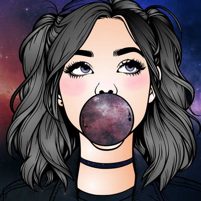 realististic girl blowing bubble -gum