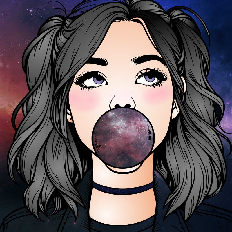 realististic girl blowing bubble -gum