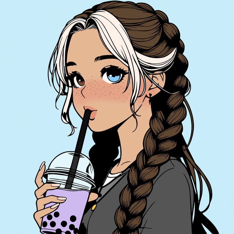 realistic girl with braided hair drinking boba