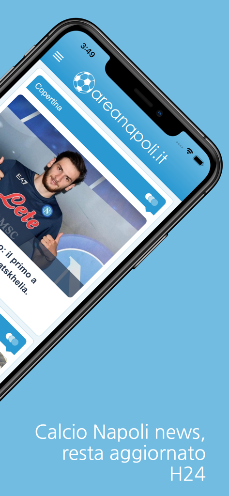 AreaNapoli.it - Official - Interfaccia dell'app AreaNapoli che mostra le ultime notizie di calcio per i tifosi dell'SSC Napoli