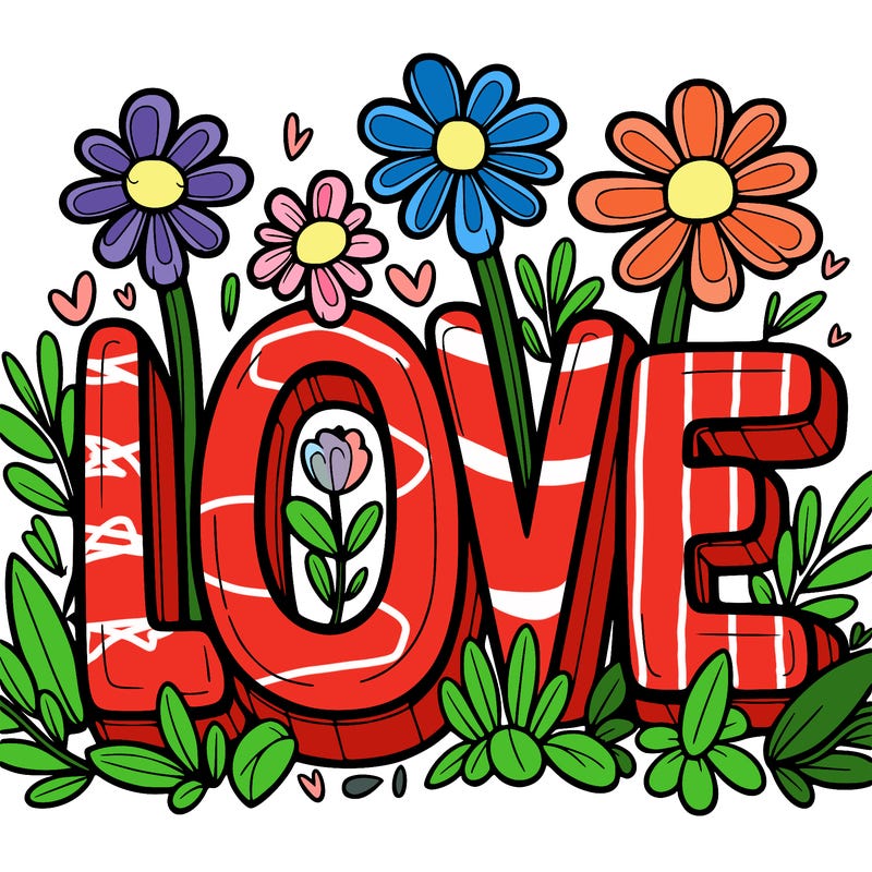 flowers growing off the word love