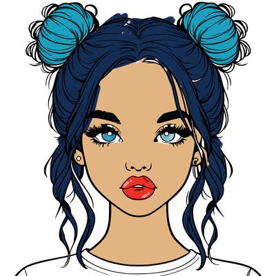 realistic girl with two buns in hair and lips